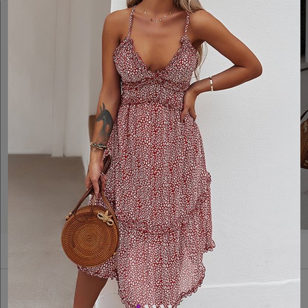 Red wine leopard ruffle dress